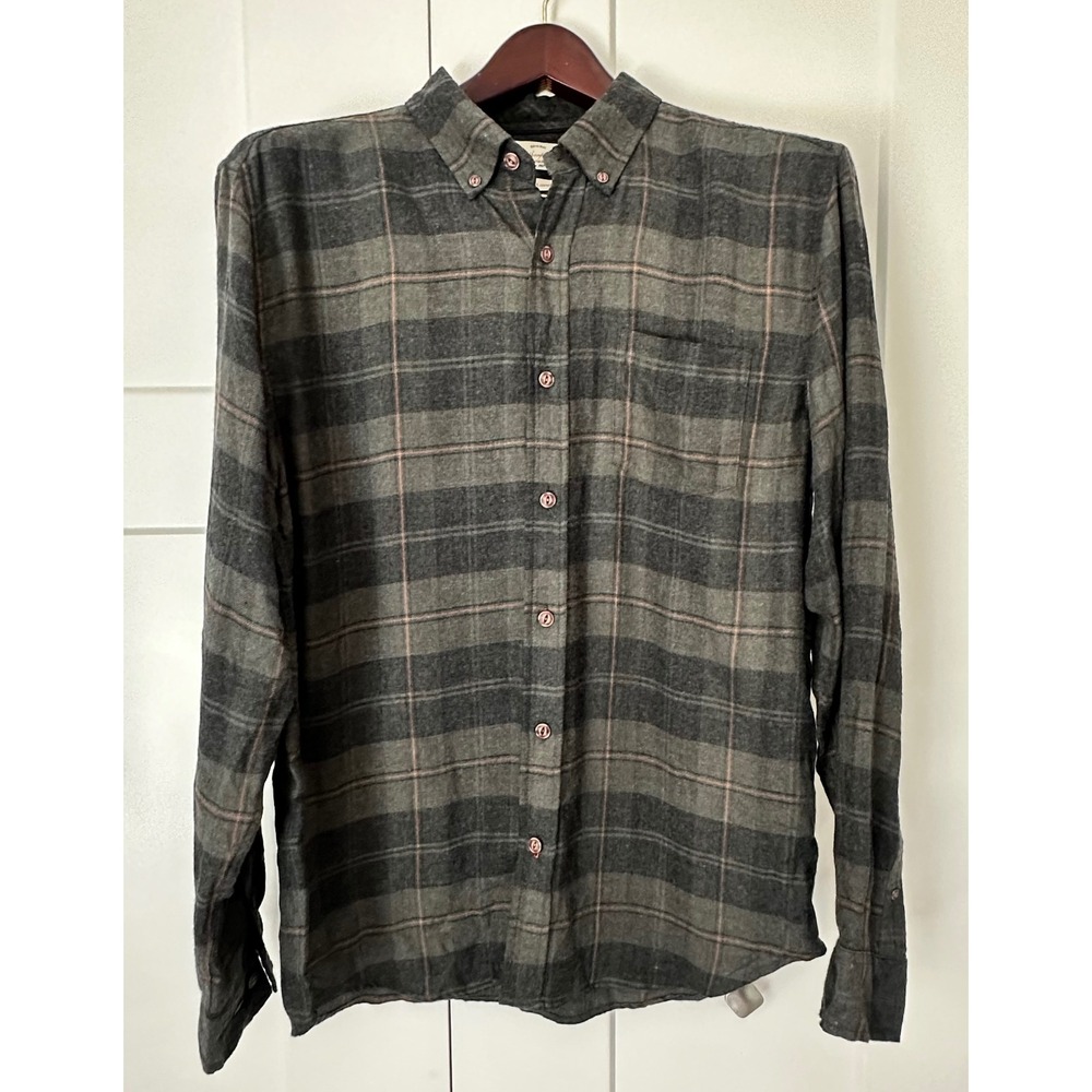 Weatherproof Vintage Luxe Flannel Shirt Mens Large Grey Black Plaid Button Down